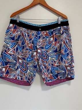 Robert Graham Swim Trunks Size 36 Blue Abstract Geometric Board Shorts Classic